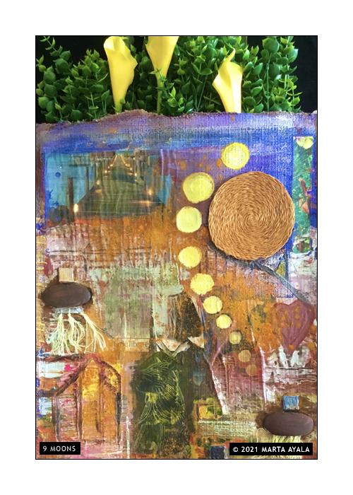 9 Moons - Multi-media Collage on Burlap