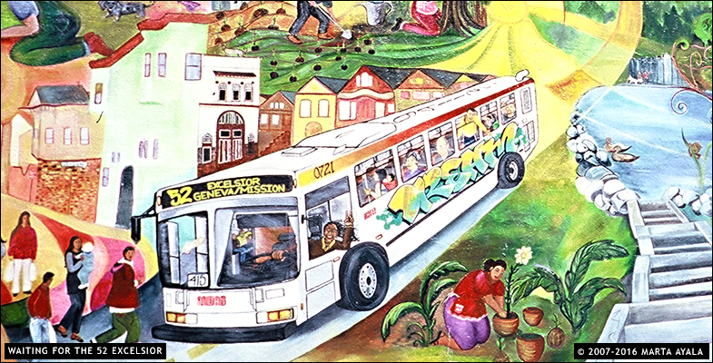 Waiting for the 52 Excelsior - Marta Ayala Minero - San Francisco Public Murals